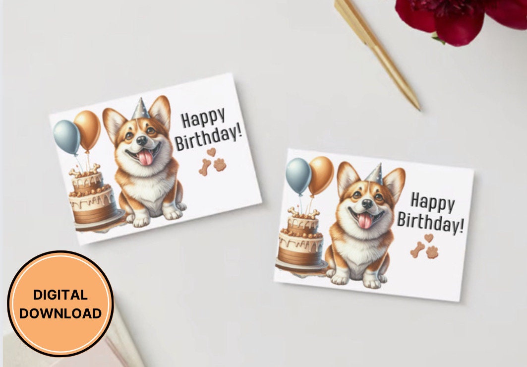 Corgi Birthday Card Cute Printable Digital Download Greeting Gift for ...