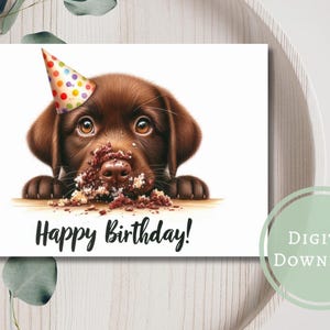 Tarjeta de cumpleaños de Labrador Retriever de chocolate, imprimible, descarga digital, regalo de felicitación para amantes de los perros.