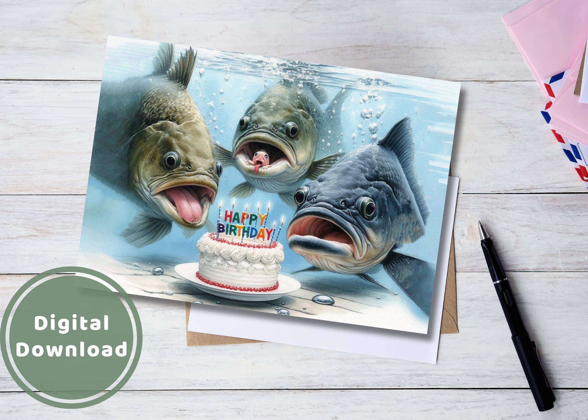 Funny Fish Birthday Card Printable Digital Download Greeting Gift for ...