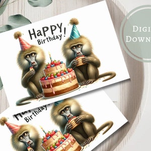 Funny Baboon Birthday Card Printable Monkey Digital Download Greeting Gift for Animal Lovers
