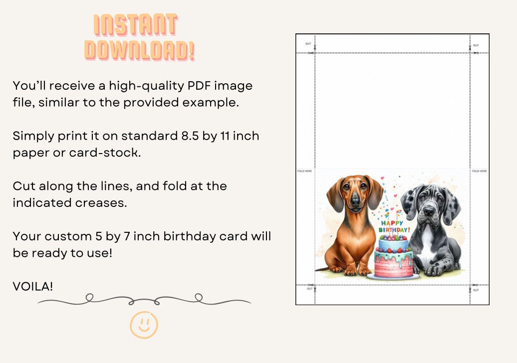 Adorable Dog Birthday Card Printable Puppy Digital Download Greeting ...
