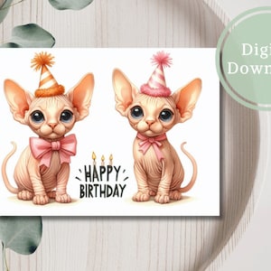 Carte d'anniversaire Sphynx imprimable chat drôle en téléchargement numérique voeux pour les amoureux des animaux