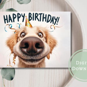 Cartão de aniversário engraçado para Golden Retriever, presente para filhotes, para impressão, para amantes de cães