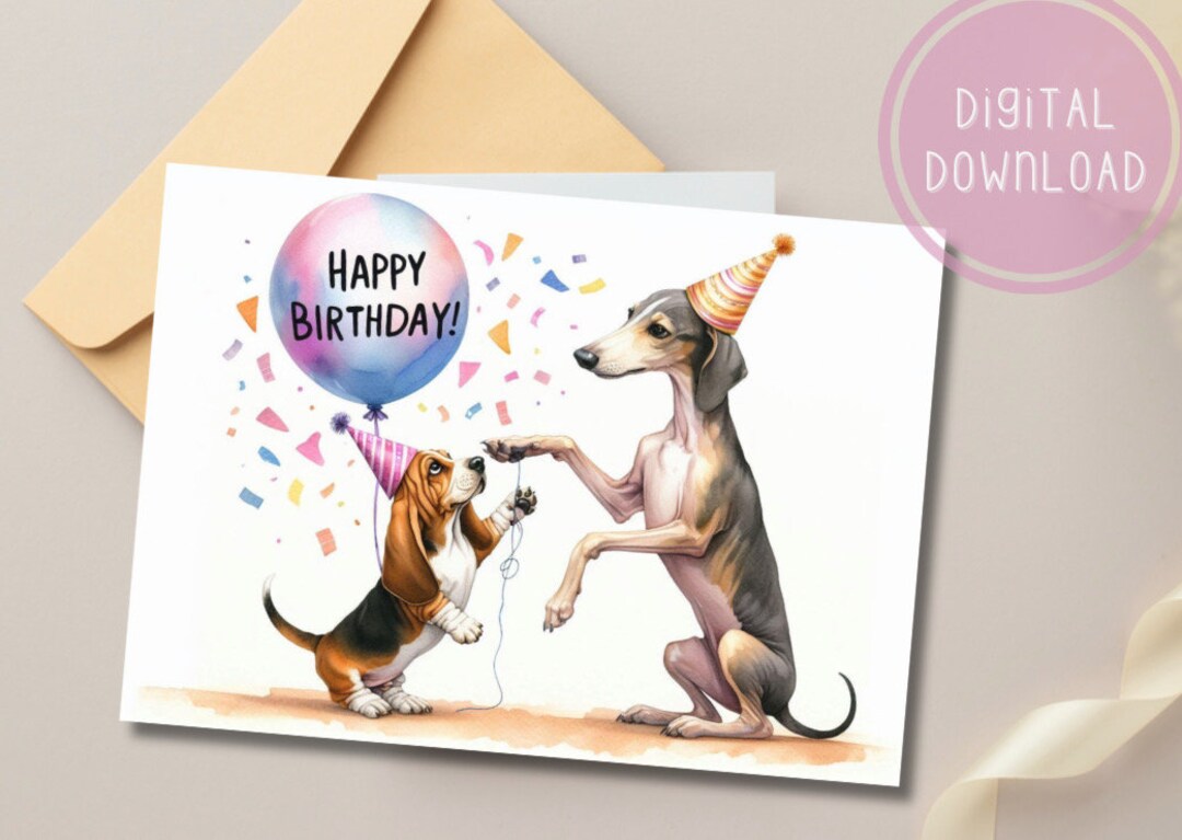 Cute Dog Birthday Card Printable Puppy Digital Download Greeting for ...