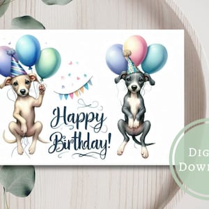 Biglietto d'auguri per cuccioli di levriero, stampabile, download digitale, regalo di auguri per gli amanti dei cani