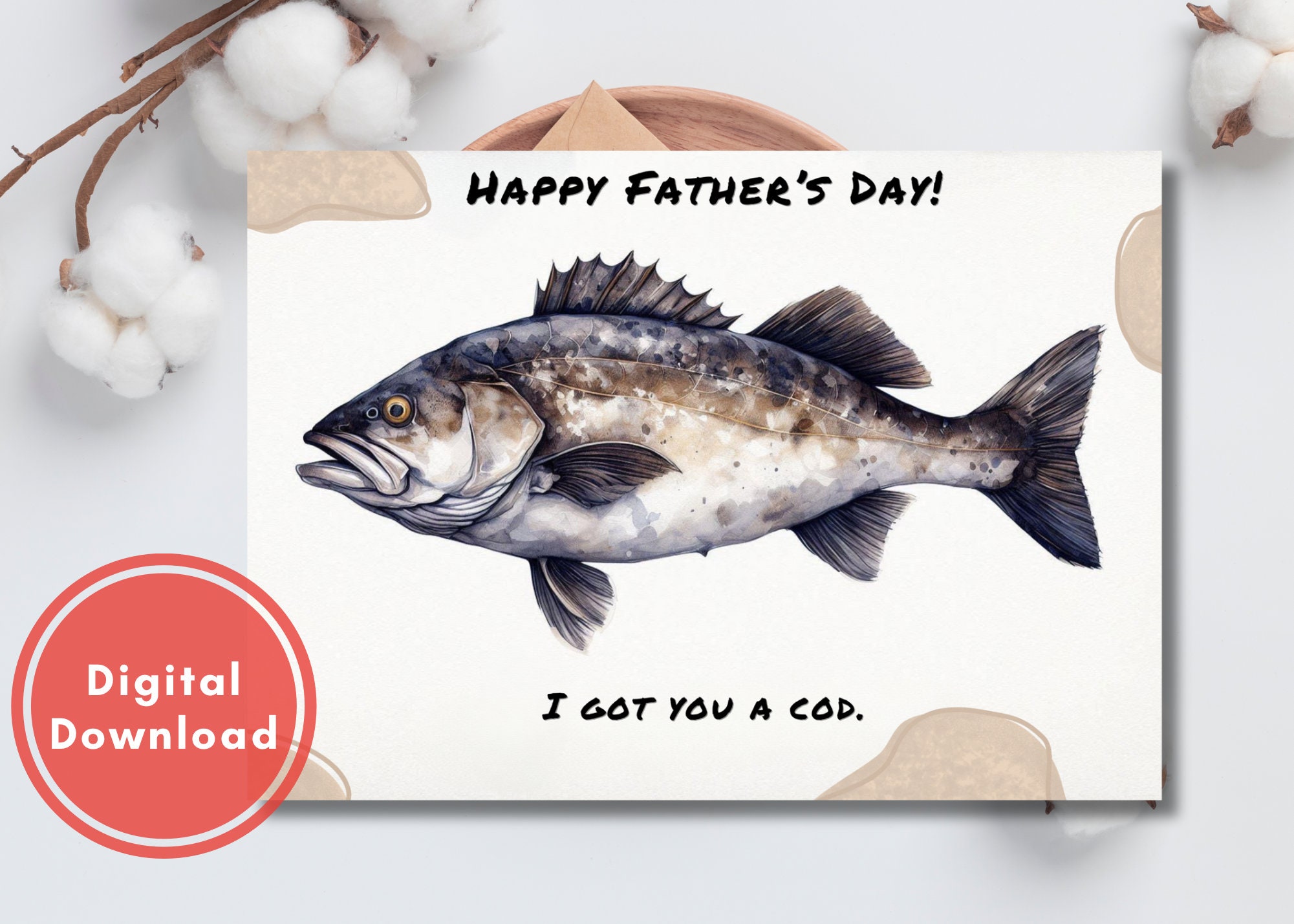Funny Cod Fathers Day Card Printable Digital Download Greeting Gift for ...