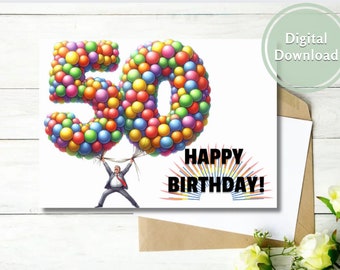 50th Birthday Card Printable Digital Download for Fifty-Years Old