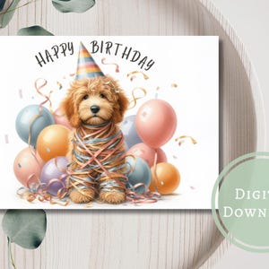Jolie carte d'anniversaire Golden Doodle imprimable Adorable cadeau de voeux en téléchargement numérique pour les amoureux des chiens
