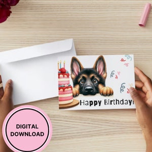 Cute German Shepherd Birthday Card Printable Puppy Greeting Gift for Dog Lovers zdjęcie 8