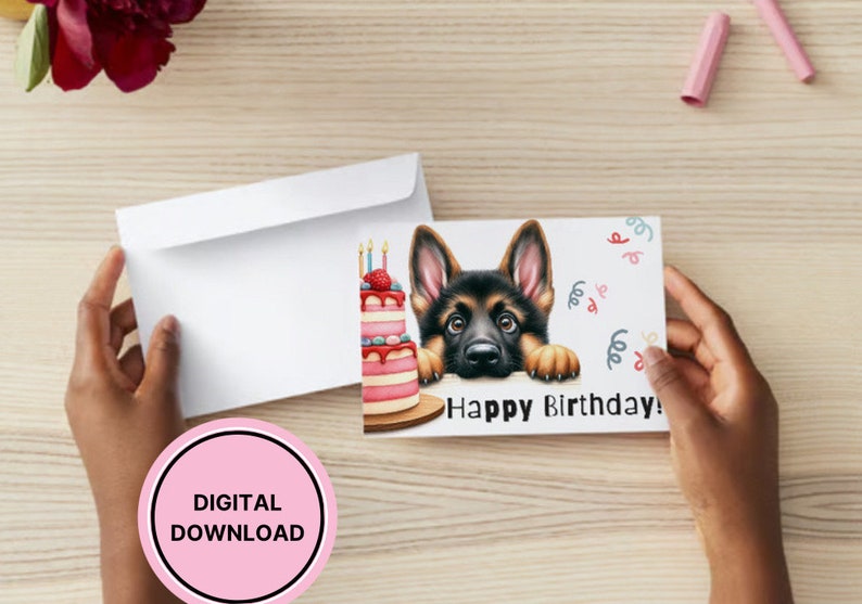 Cute German Shepherd Birthday Card Printable Puppy Greeting Gift for Dog Lovers zdjęcie 8