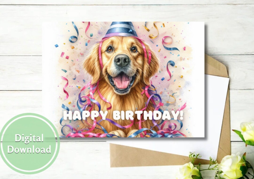 Golden Retriever Birthday Card Printable Puppy Digital Download ...