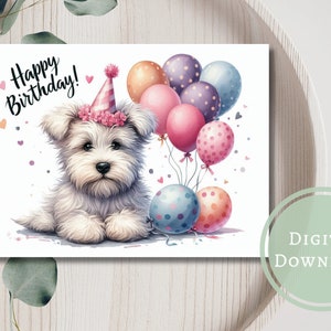 Carte d'anniversaire West Highland White Terrier imprimable en téléchargement numérique, cadeau de voeux pour les amoureux des chiens