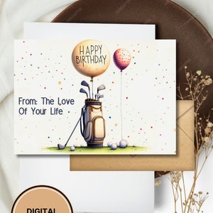 Cartão de aniversário para download digital, cartões de felicitações engraçados para impressão, ideias de presentes de aniversário de golfe para ele