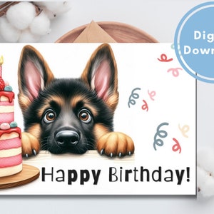 Cute German Shepherd Birthday Card Printable Puppy Greeting Gift for Dog Lovers zdjęcie 6