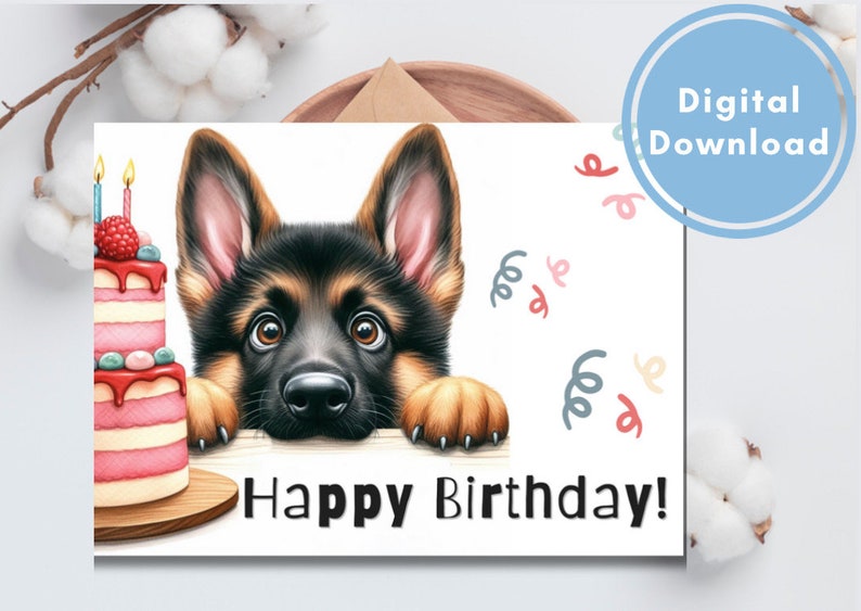 Cute German Shepherd Birthday Card Printable Puppy Greeting Gift for Dog Lovers zdjęcie 6