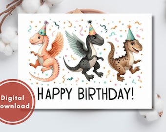 Dinosaur Birthday Card, Printable Gift for Kids (Digital Download)