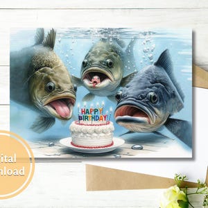 Funny Fish Birthday Card Printable Digital Download Greeting Gift for ...