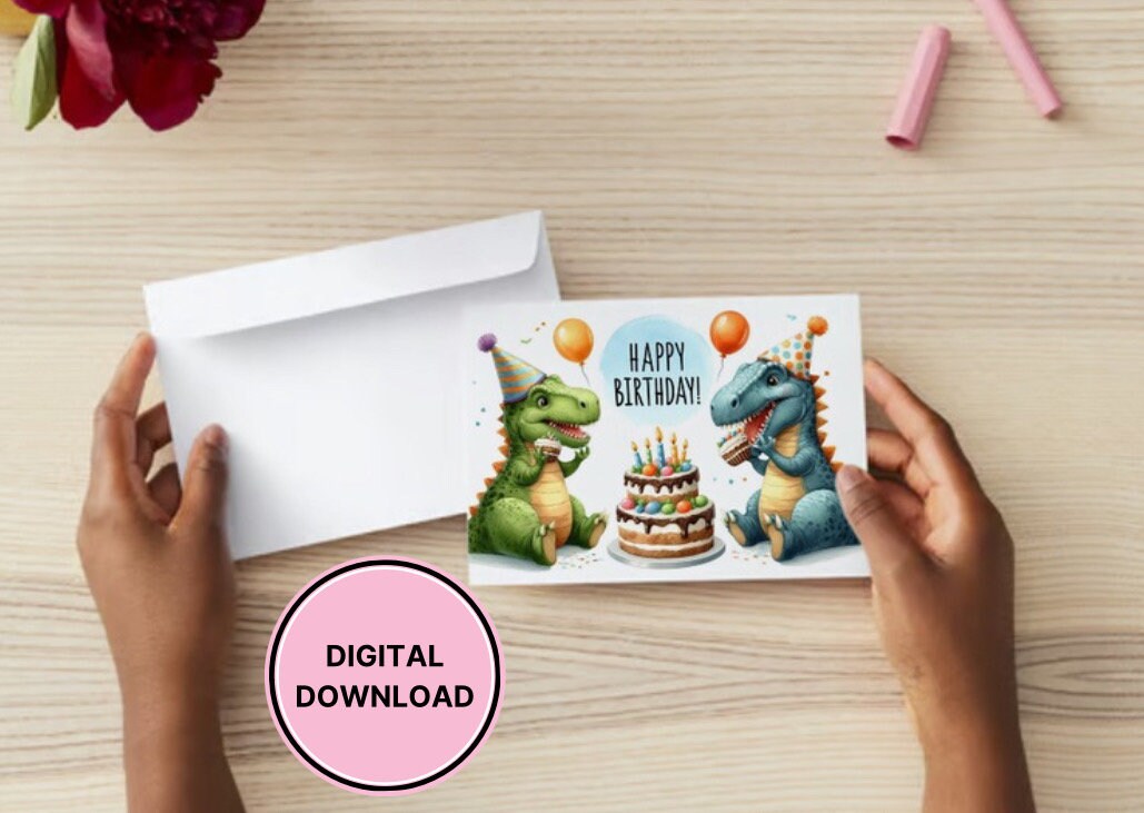 Dinosaur Birthday Card Printable Digital Download Greeting Gift for ...