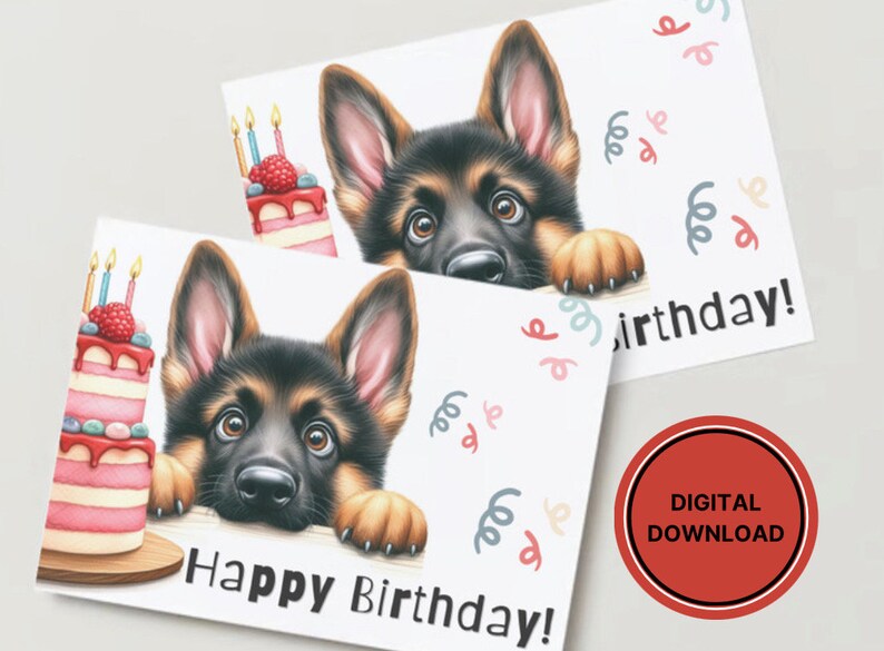 Cute German Shepherd Birthday Card Printable Puppy Greeting Gift for Dog Lovers zdjęcie 7