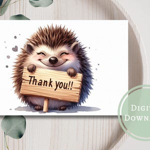 Schattige egelbedankkaart schattig afdrukbare digitale download wenskaart voor dierenliefhebbers