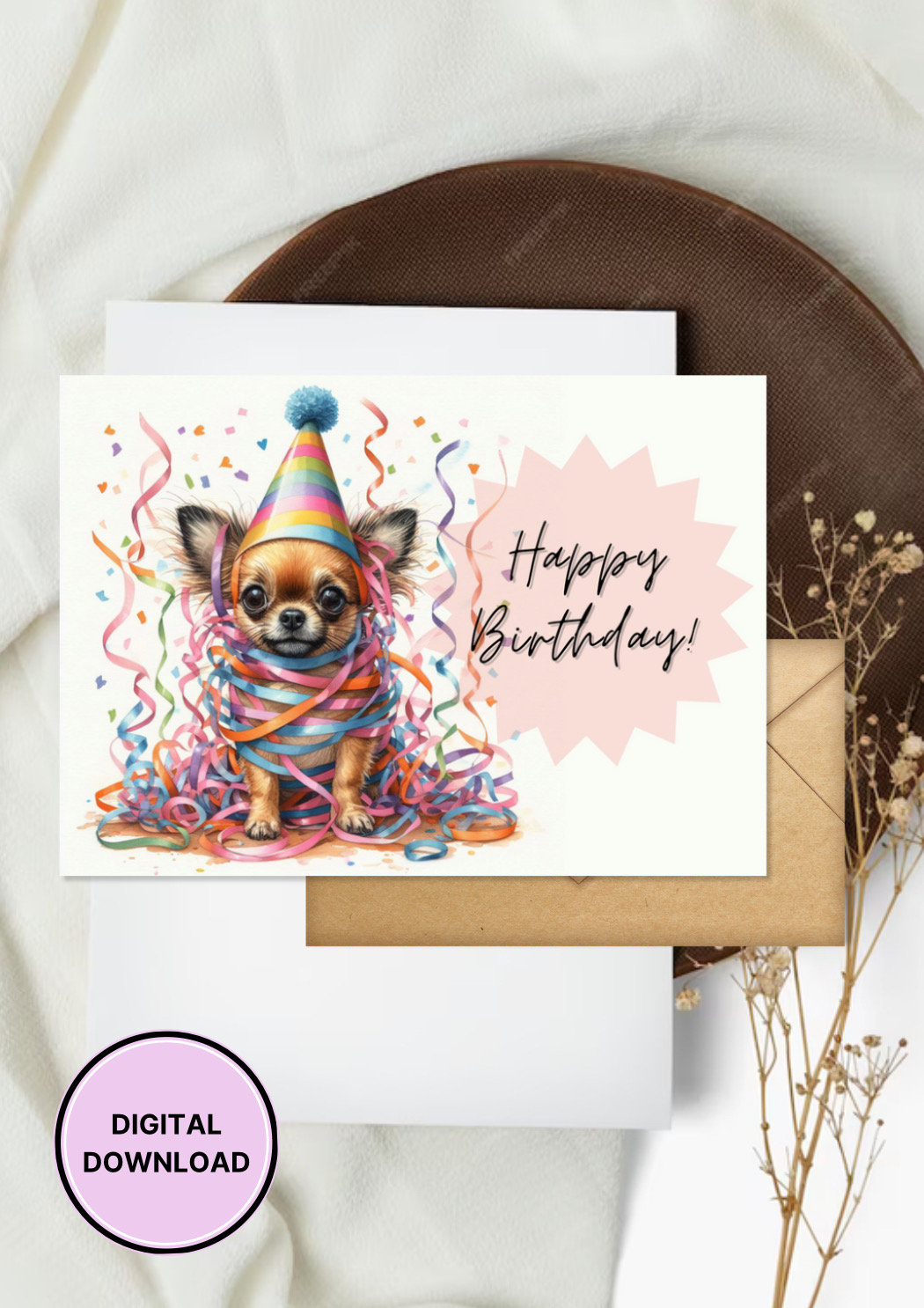 Chihuahua Birthday Card Digital Downloadable Dog Greeting Card Dog ...