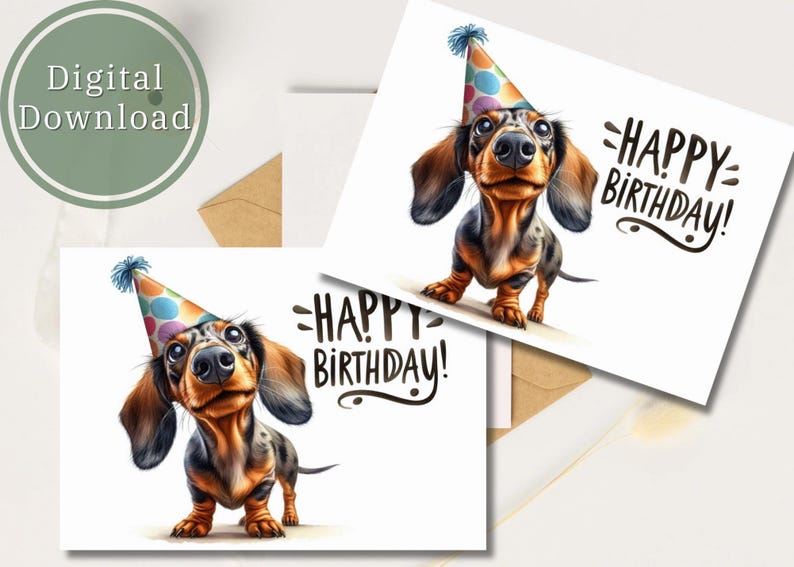 Funny Dachshund Birthday Card Printable Digital Download Greeting Gift ...