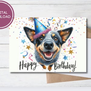 Carte d'anniversaire bleu chiot à talons hauts - cartes de voeux drôles en téléchargement numérique pour les amoureux des chiens