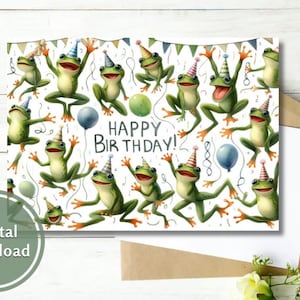 Frog Birthday Card Cute Printable Digital Download Greeting Gift for Animal Lovers