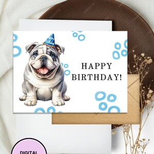 Bulldog Birthday Card Printable Puppy Digital Download Greeting Gift for Dog Lovers