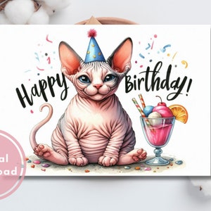 Carte d'anniversaire Sphynx drôle imprimable en téléchargement numérique, cadeau de voeux pour les amoureux des chats