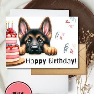 Cute German Shepherd Birthday Card Printable Puppy Greeting Gift for Dog Lovers zdjęcie 1