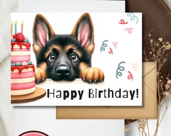 Cute German Shepherd Birthday Card Printable Puppy Greeting Gift for Dog Lovers