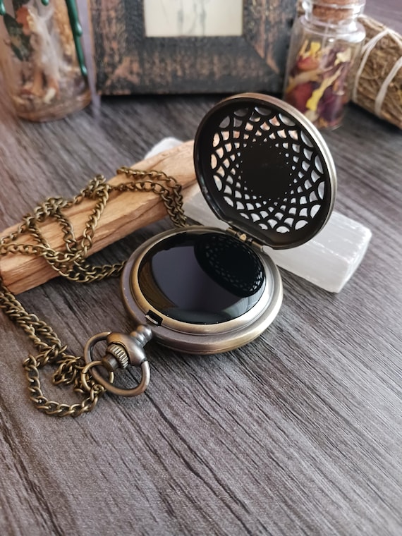Back In Stock! Scrying Mirror, Black Mirror, Pendant, Locket Necklace, Pocket Watch, Divination, Metaphysical Tool, Witchy Gift