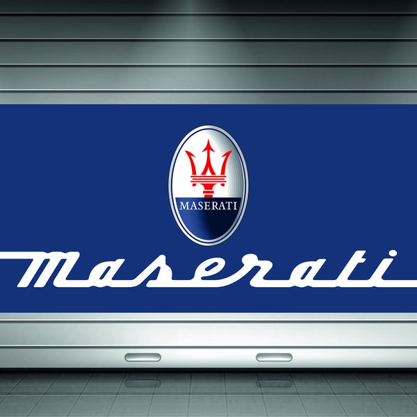 Maserati Logo Banner Vinyl, Garage Sign,office or showroom, Flag, Racing Poster, Auto Car Shop, Car Poster, Garage Decor