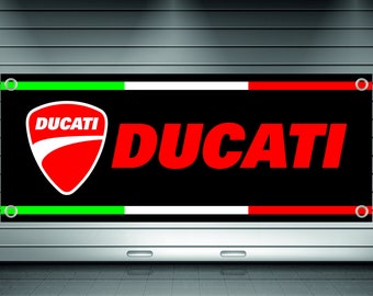 Ducati Logo Banner Vinyl, Garage Sign,office or showroom, Flag, Racing Poster, Auto Car Shop, Car Poster, Garage Decor