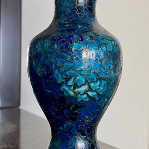 Chinese Cloisonne Champleve Enamel Vase with Floral Motifs