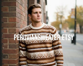 Ivory Alpaca Wool Fair Isle Sweater, Relaxed Fit (L)
