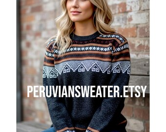 Grey Alpaca Sweater: Peruvian Knit Pullover, Unisex Design