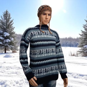 Blue alpaca sweater mens and womens/ alpaka pullover Peru / alpaka strickjacke Peru / Peruvian alpaca sweaters for sale M (USA-8) (UK-10)