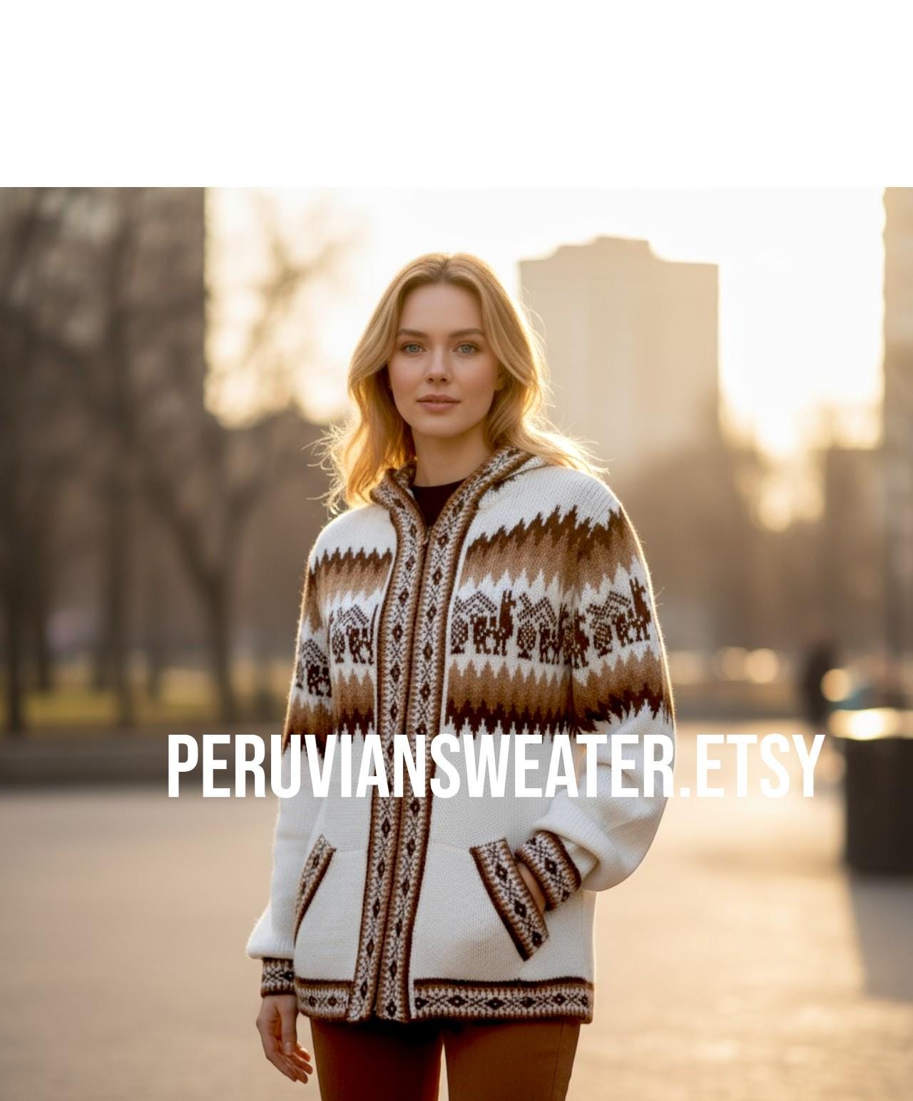 Peruvian Alpaca Wool Zip-Up Sweater: Geometric Knit Hoodie