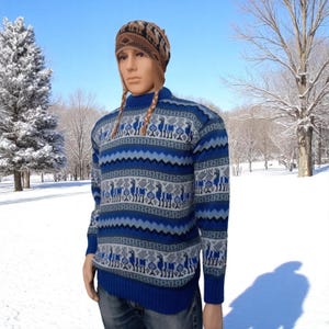 Pull péruvien bleu pour adultes, pull en alpaga du Pérou, pull en alpaga pour femmes, pulls en alpaga pour hommes, pulls du pérou, L (USA-10) (UK-12)