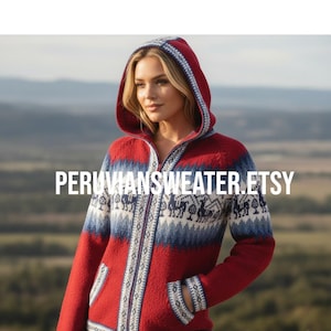 Trui van Peruaanse alpacawol met capuchon, Fair Isle met ritssluiting