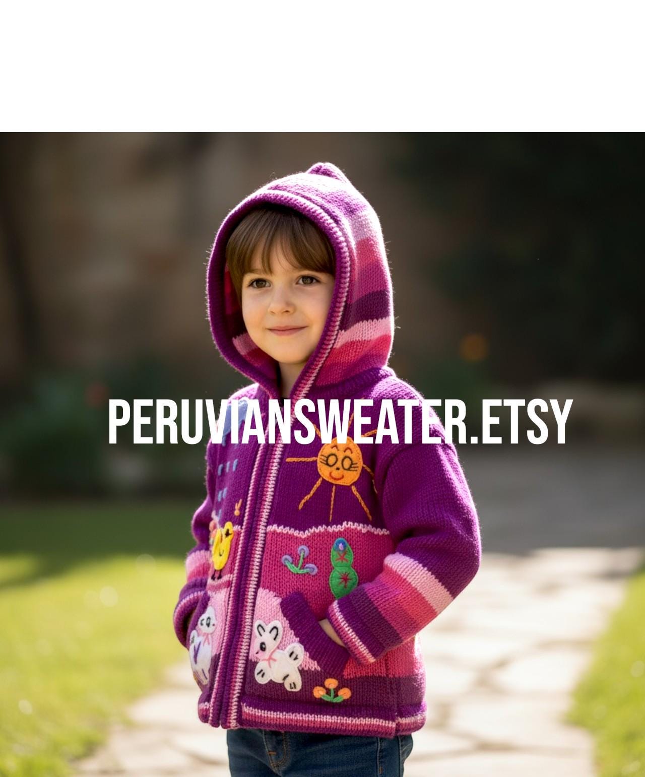Hand-Embroidered Peruvian Zip-Up Hooded Sweater, Kids Acrylic Wool
