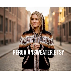Peruvian Alpaca Wool Hoodie Sweater, Zip Front, Unisex Design