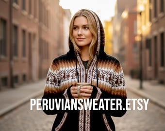 Peruvian Alpaca Wool Hoodie Sweater, Zip Front, Unisex Design