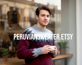 Peruvian Alpaca Wool Sweater, Fair Isle Knit, Relaxed Fit (Size S-M)
