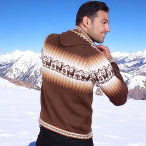 Brown alpaca sweater mens and womens, Peruvian alpaca sweater, alpaca hoodie, alpaka pullover Peru , Peruvian sweaters XL (USA-12) (UK-14)