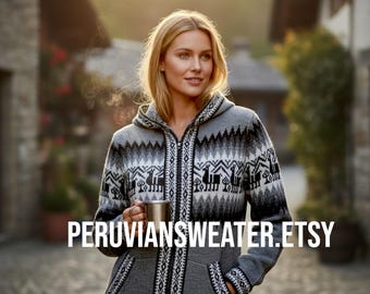 Gray Alpaca Wool Hoodie: Peruvian Sweater, Unisex Design