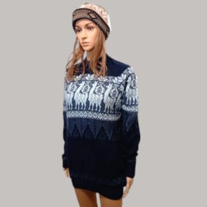 Pull péruvien bleu pour adultes, pull en alpaga du Pérou, pull en alpaga pour femmes, pulls en alpaga pour hommes, pulls du pérou, L (USA-10) (UK-12)