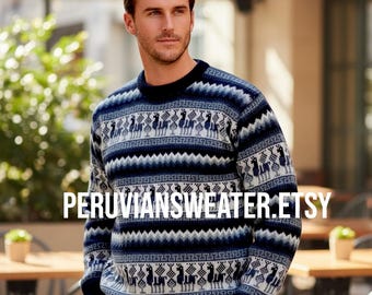 Navy Blue Alpaca Inca Sweater, Navy Blue, Genuine Alpaca Wool